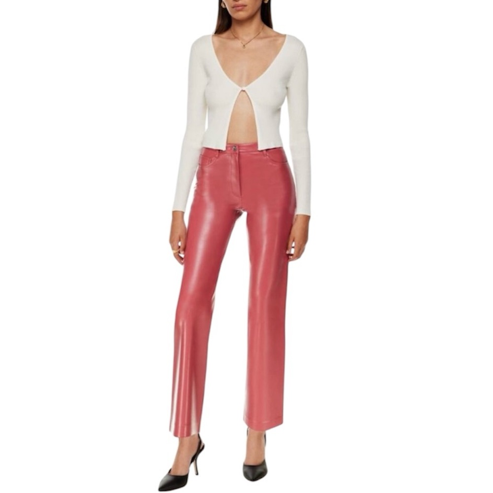 Aritzia Straight-Leg Faux Leather Pants in Dusty Pink